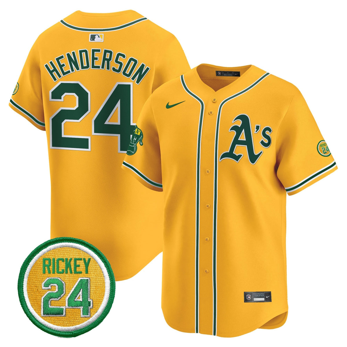 OAK Rickey Henderson Patch Vapor Premier Limited Jersey - All Stitched