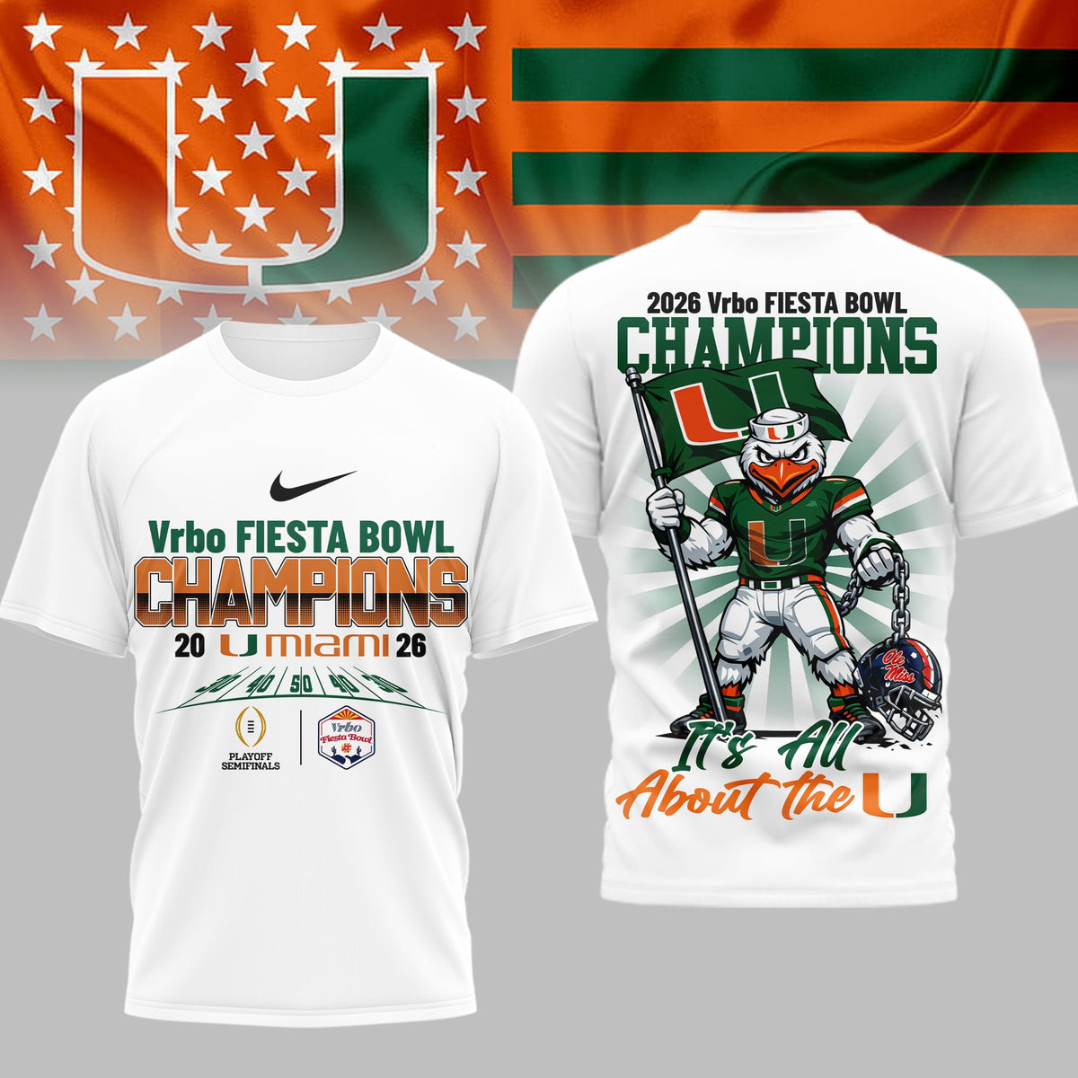 Miami Hurricanes | Premium NCAA Fiesta Bowl Champions 3D Shirt TD