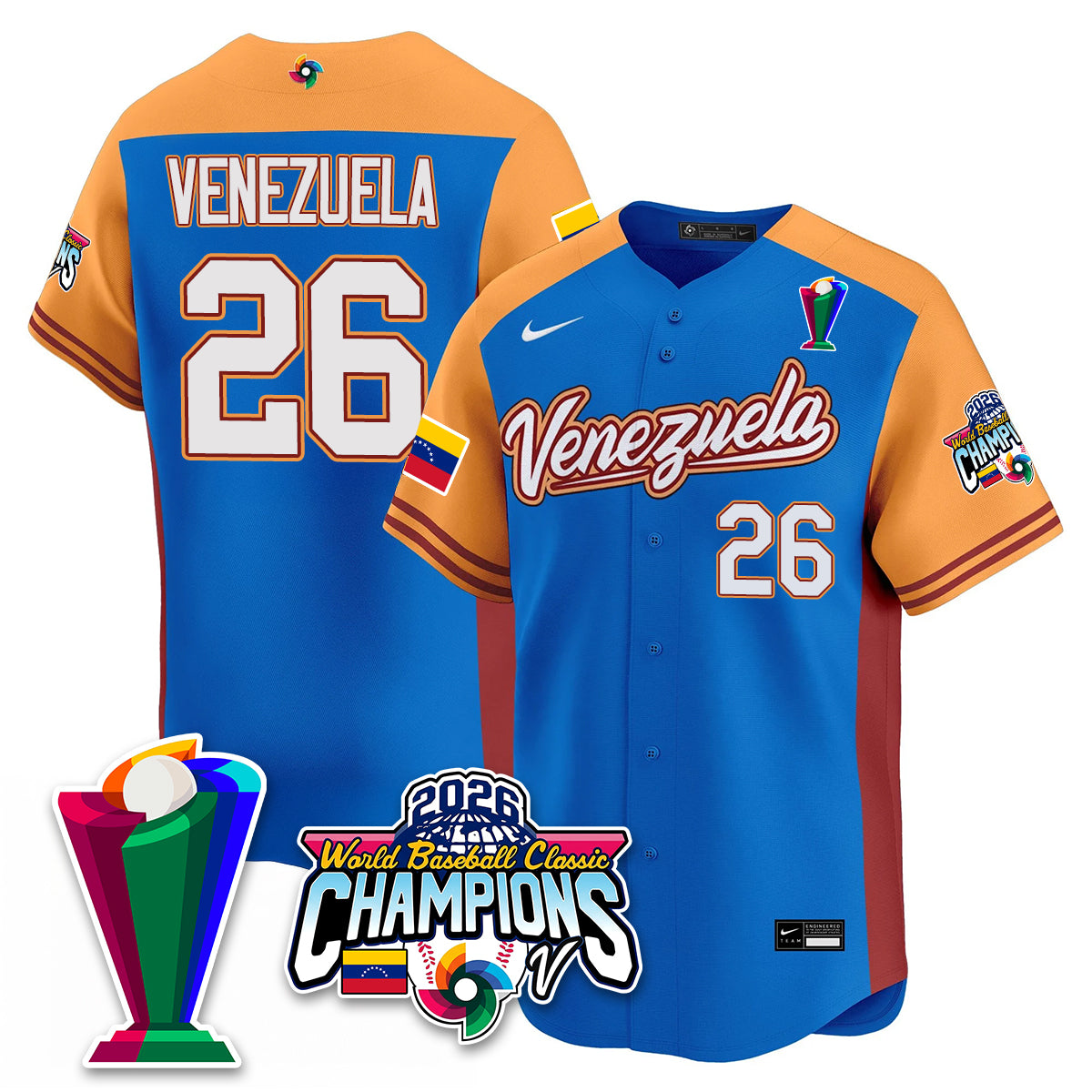 Venezuela Baseball 2026 World Baseball Classic Champions Limited Men Jersey V2 - All Stitched